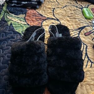 UGG Black Fluffy Slides